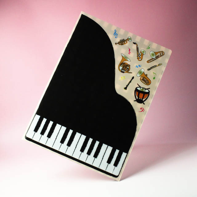 見開きクリアフォルダ A4 グランドピアノと吹奏楽器 音楽雑貨