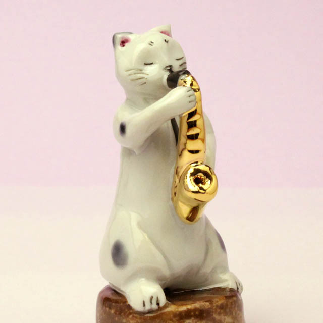 九谷焼 猫JAZZ テナーサックス 音楽雑貨・アクセサリー専門店