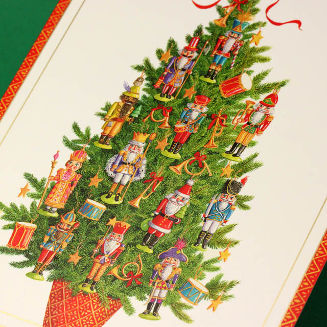 クリスマスカード ツリーと胡桃割り人形っぽいオーナメント