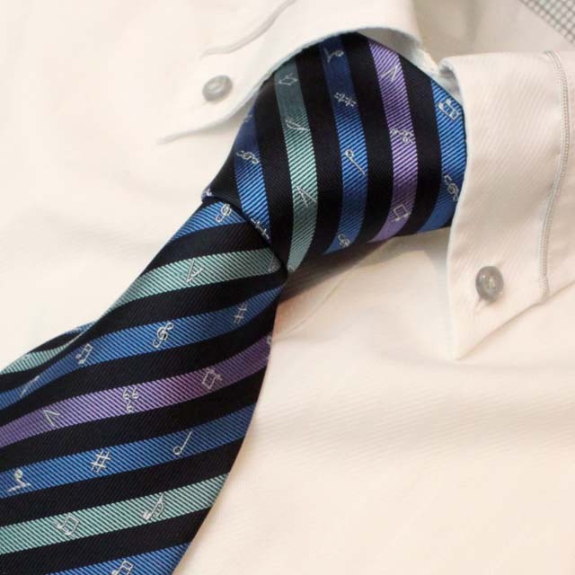 西陣織ネクタイ 《音楽記号ワイド》 ブルー＆ブラック □◇ 音楽雑貨