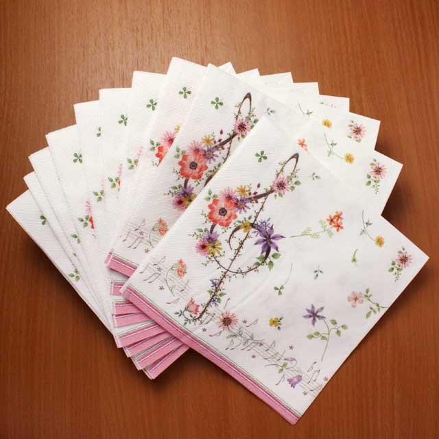 ペーパーナプキン 音楽雑貨 音楽グッズ フラワー ト音記号