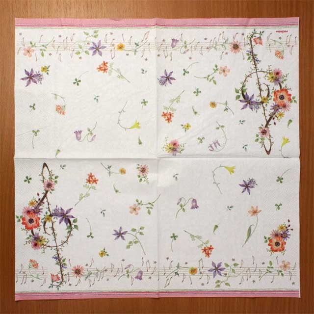 ペーパーナプキン 音楽雑貨 音楽グッズ フラワー ト音記号