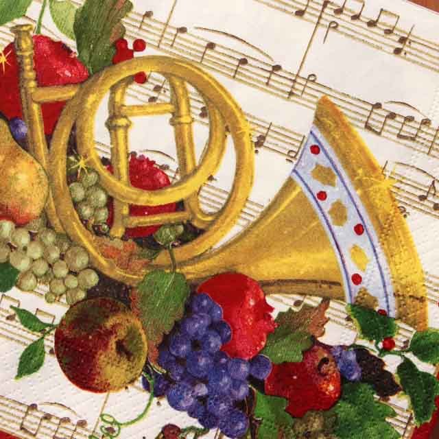 ペーパーナプキン 音楽雑貨 音楽グッズ ホルン 果物