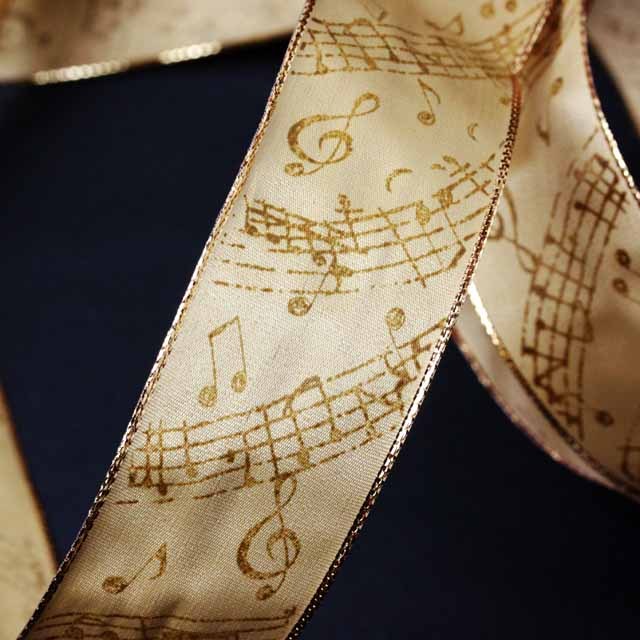 Wired Ribbon リボン 琥珀織風 音符 音楽雑貨