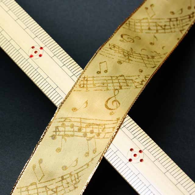 Wired Ribbon リボン 琥珀織風 音符 音楽雑貨