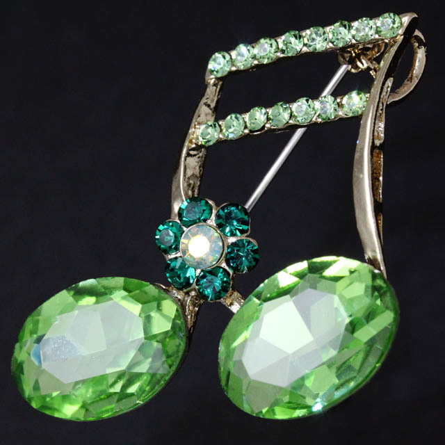 カジュアル 玻璃ブローチ 《2連16分音符》 萌木色 音楽雑貨