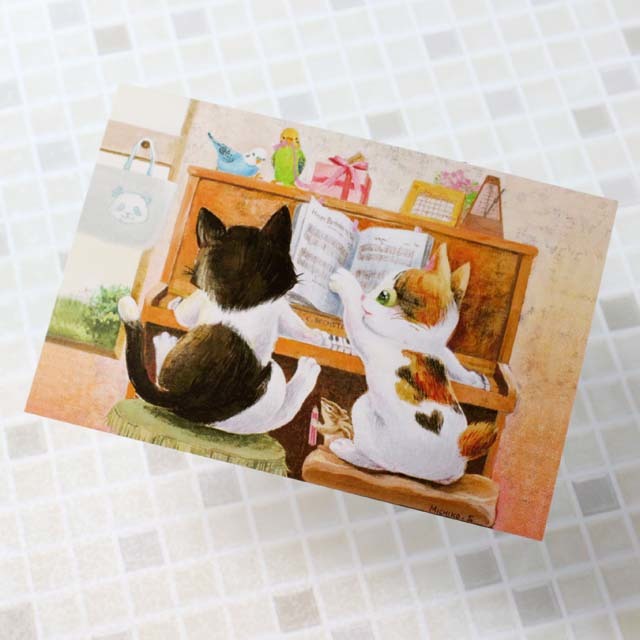 音楽雑貨 下島みちこ 絵葉書 ポストカード ハッピーバースデー ピアノ連弾