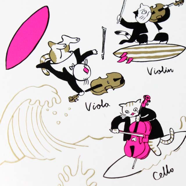 Classic Cat 絵葉書 ポストカード 夏の海 弦楽器 音楽雑貨 音楽グッズ