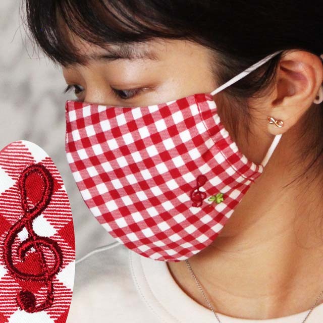 ギンガムチェック マスク ト音記号 音楽雑貨 音楽グッズ