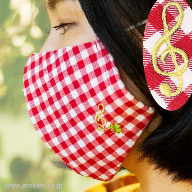 ギンガムチェック マスク ト音記号 音楽雑貨 音楽グッズ