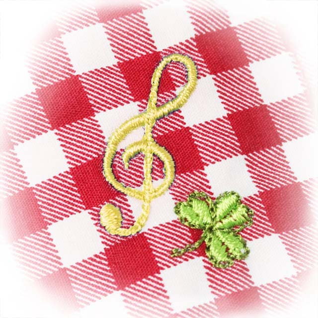 刺繍マスク ギンガムチェック ト音記号 キウイ 音楽雑貨 アクセサリー専門店 プレリュード