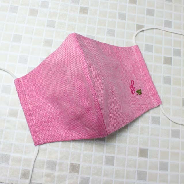 刺繍マスク 《 オックスフォード 》 ト音記号 ピンク 131941 音楽雑貨
