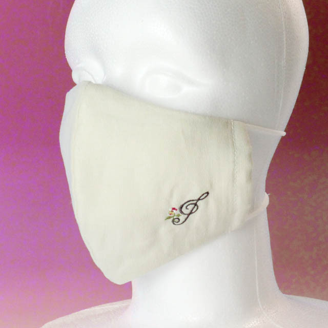 刺繍マスク ミルクホワイト ト音記号 音楽雑貨 音楽グッズ