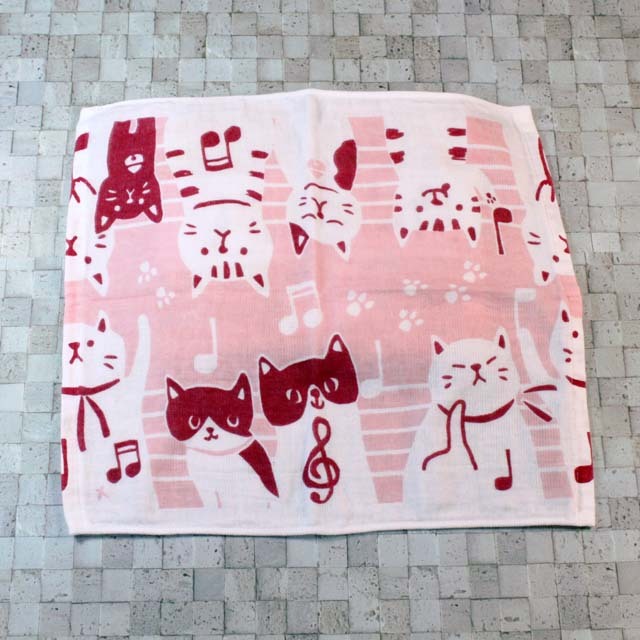 てぬぐいハンカチ ねこと音符 ピンク 音楽雑貨 アクセサリー専門店 プレリュード てぬぐいハンカチ ねこと音符 ピンク 音楽雑貨 アクセサリー専門店 プレリュード