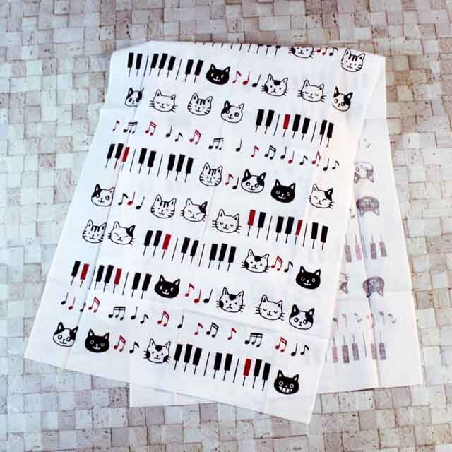 てぬぐい 音符 鍵盤 ねこ 音楽雑貨 音楽グッズ