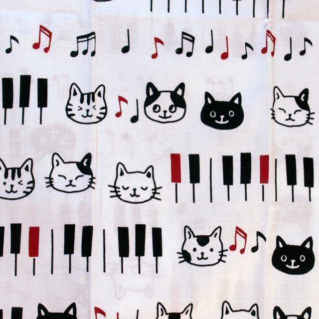 プリントてぬぐい 鍵盤 キャットフェイス 309754 ○ 音楽雑貨