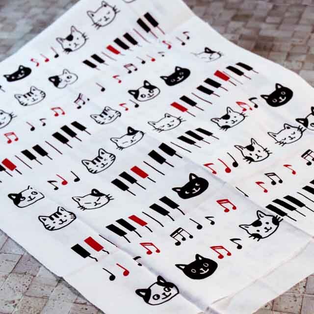 てぬぐい 音符 鍵盤 ねこ 音楽雑貨 音楽グッズ