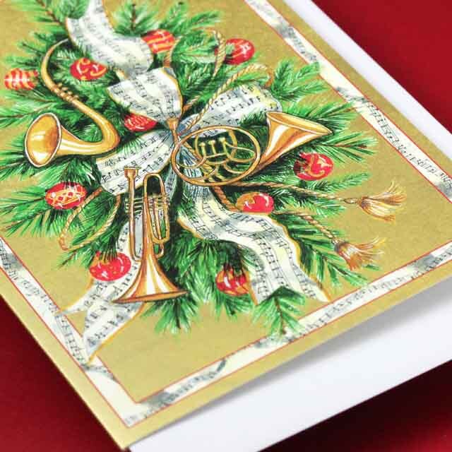 Kintaro　クリスマスカード　リース クリスマスカード サックス・トランペット・ホルンを飾ったリース