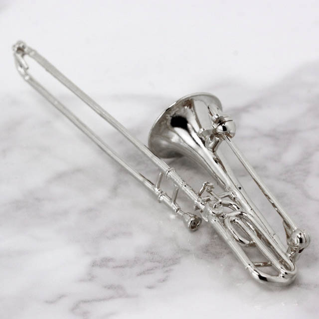 SV925 シルバー ブローチ 《トロンボーン》 Rhメッキ仕上 音楽雑貨
