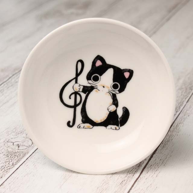 豆絵皿 《Yamanekoと音符 ト音記号＆ハチワレ》 音楽雑貨