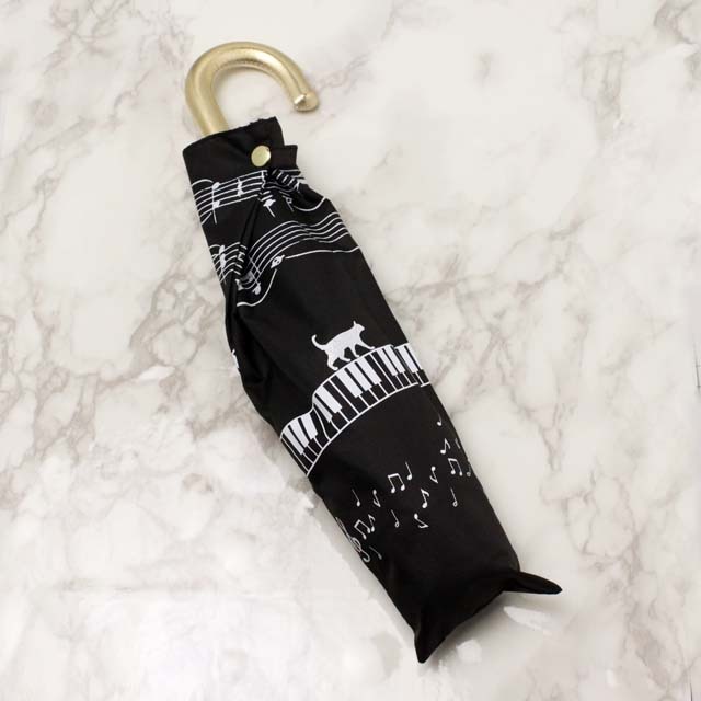 超軽量 ３段折りたたみ傘 楽譜と鍵盤 ブラック 音楽雑貨 アクセサリー専門店 プレリュード