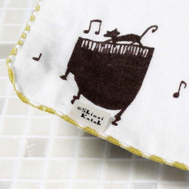 猫 ネコ ピアノ ShinziKatoh タオルハンカチ 音楽雑貨 音楽小物