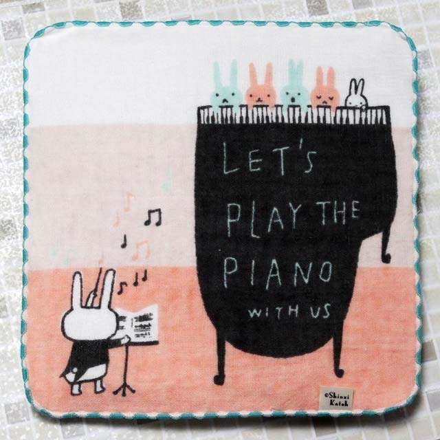 ウサギのワルツ ピアノ ShinziKatoh タオルハンカチ 音楽雑貨 音楽小物