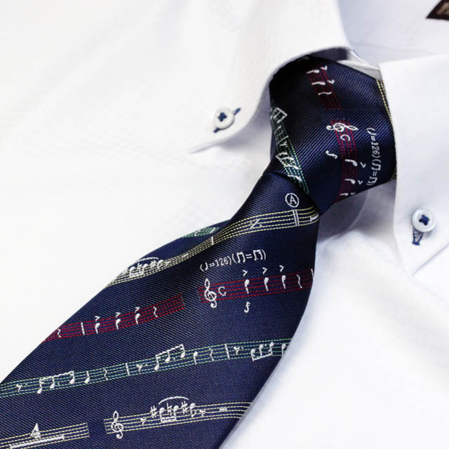 西陣織ネクタイ 《カラフル楽譜》 ネイビー □◇ 音楽雑貨