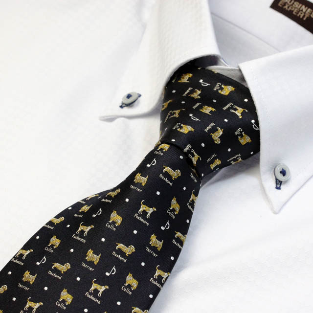 西陣織ネクタイ わんわんドットときどき音符 ブラック 音楽雑貨 アクセサリー専門店 プレリュード 西陣織ネクタイ わんわんドットときどき音符 ブラック 音楽雑貨 アクセサリー専門店 プレリュード