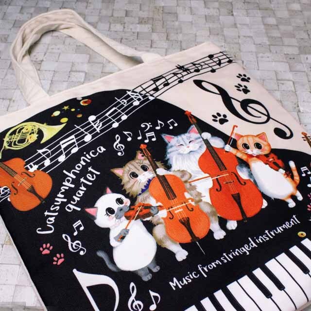 ファスナートートバッグ 《Cat Symphonica ピアニスト待ちの弦楽