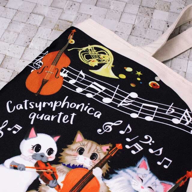 トートバッグ ピアニスト待ちのカbルテット Cat Symphonica 音楽雑貨 音楽グッズ 音楽アクセサリー