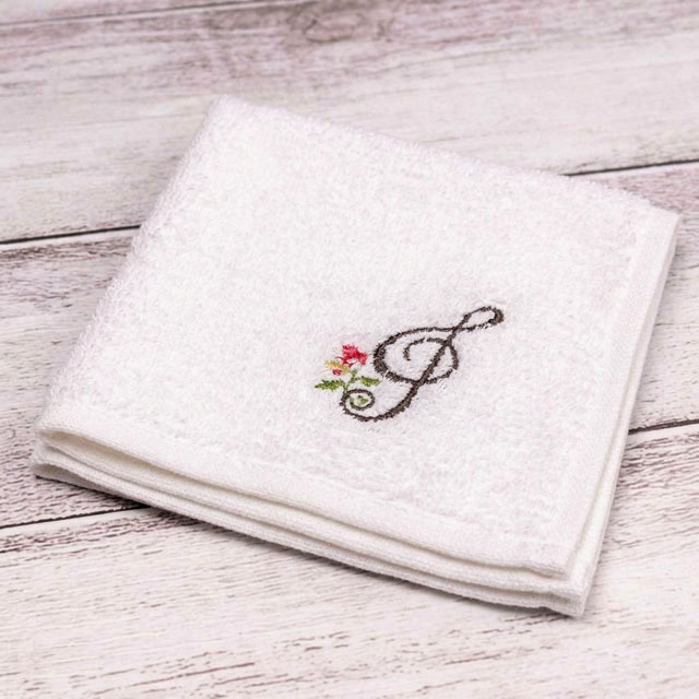 スケッチ刺繍 タオルハンカチ ト音記号 音楽雑貨 音楽グッズ