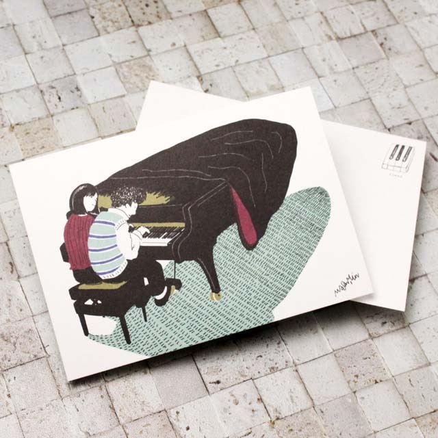 音楽の情景 絵葉書 ポストカード 月夜のデュエット ピアノ