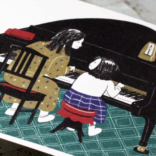 音楽の情景 絵葉書 ポストカード 母娘の日常 ピアノ