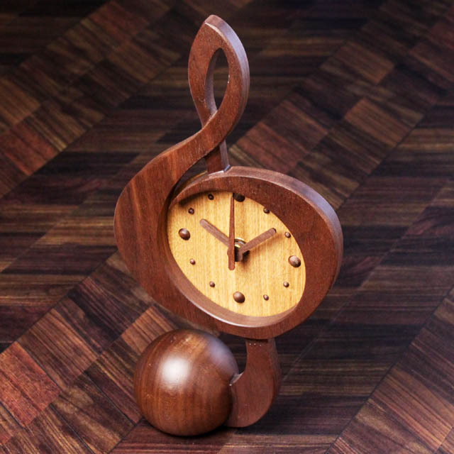 ト音記号 置時計 ウォルナット 音楽雑貨 音楽グッズ 音楽ギフト