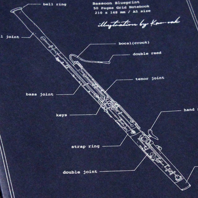 設計図ノート fagott bassoon ファゴット バスーン 音楽雑貨 音楽グッズ 方眼ノート