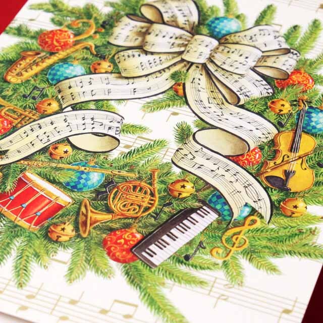 クリスマスカード 《リースと楽器》 939034 音楽雑貨