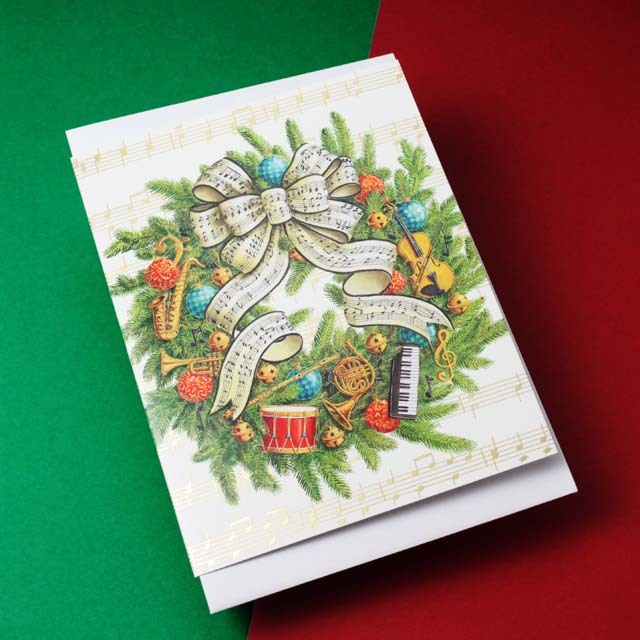 クリスマスカード 《リースと楽器》 939034 音楽雑貨・アクセサリー