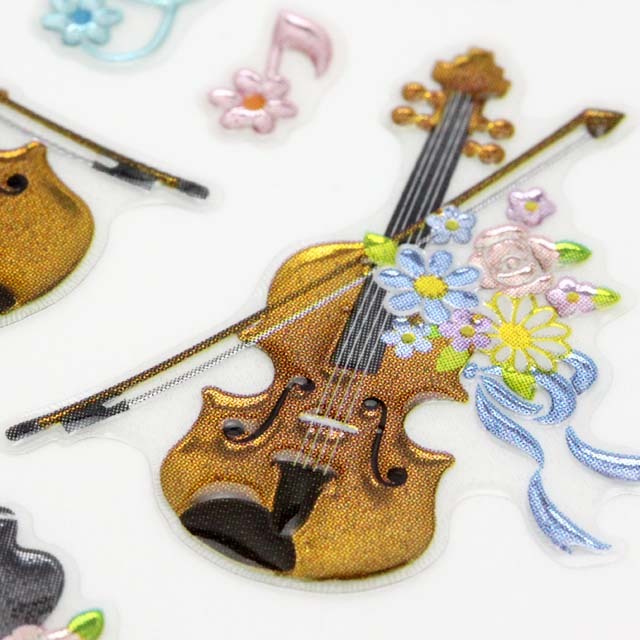 ビジュ・ステッカーシール 《花束が寄り添うヴァイオリンとグランド