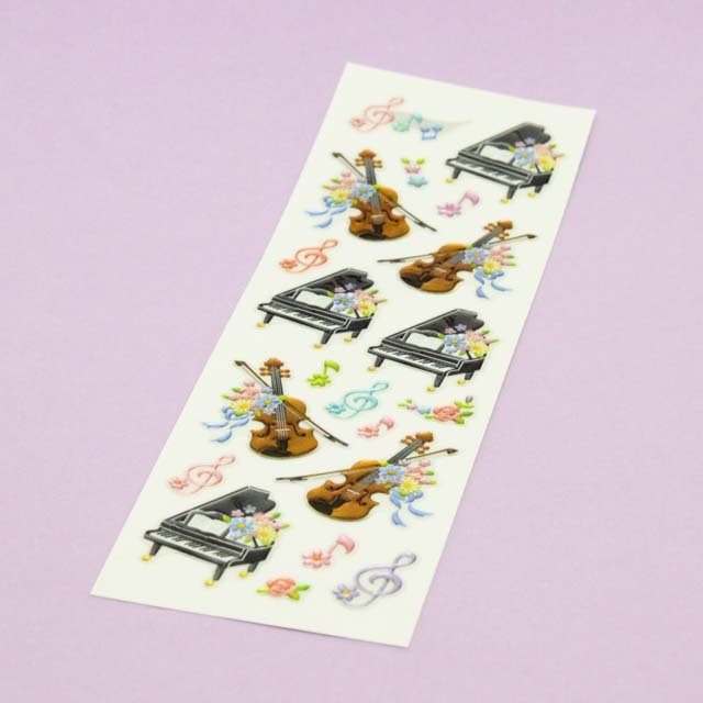ビジュ・ステッカーシール 《花束が寄り添うヴァイオリンとグランド