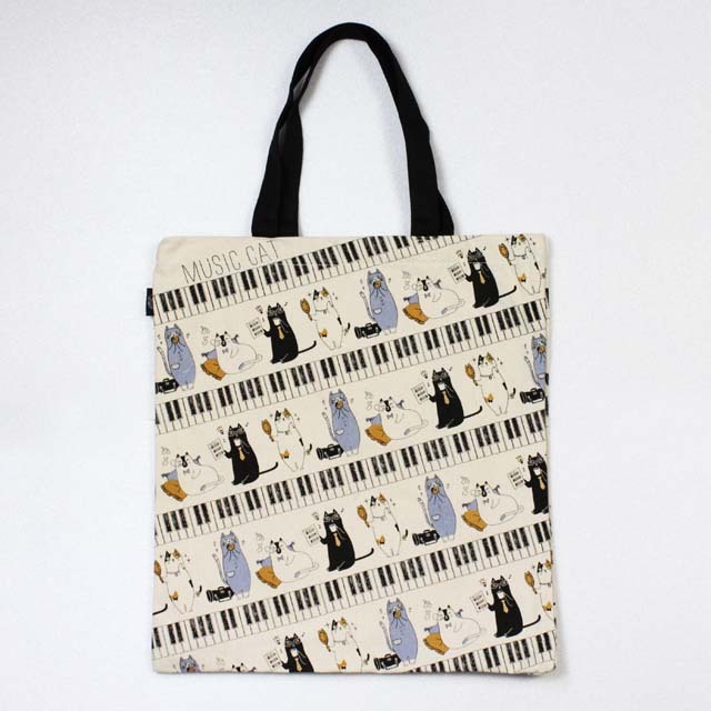 猫カルテットとピアノ鍵盤 トートバッグ （縦型） 130785 音楽雑貨