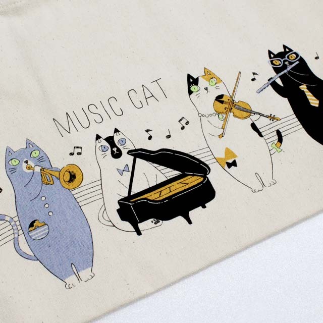 猫カルテット ピアノ フルート ヴァイオリン トランペット トートバッグ 音楽雑貨 音楽グッズ