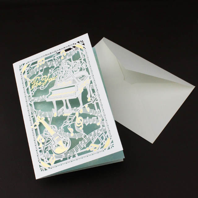 レーザーカット 切り絵 多目的カード グランドピアノ ヴァイオリン 音楽雑貨 音楽グッズ 音楽ギフト