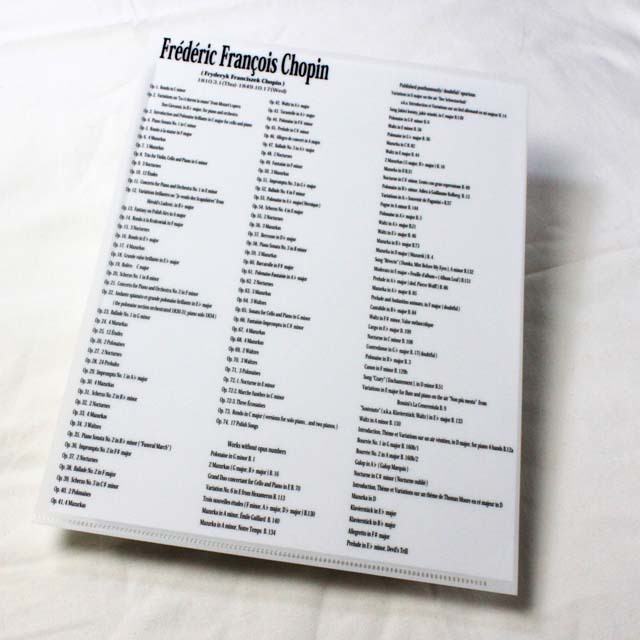 ショパン Chopin クリアファイル クリアフォルダ 切り絵 栗田大地 音楽雑貨 音楽グッズ 音楽文具 音楽ギフト