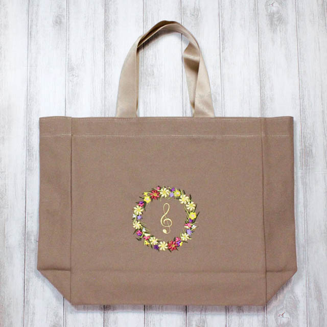 刺繍レッスンバッグ 《 ト音記号 グレージュ 》 131033 音楽雑貨