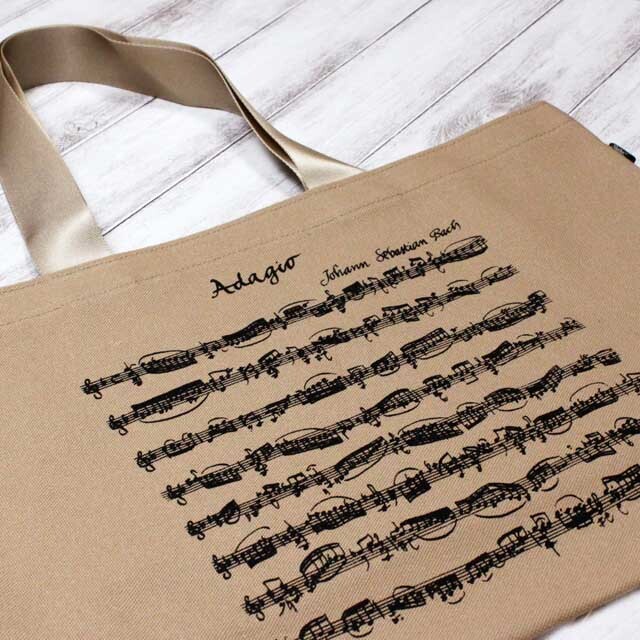 帆布トートバッグ バッハ Bach アダージョ Adagio 音楽雑貨 音楽ギフト 音楽グッズ
