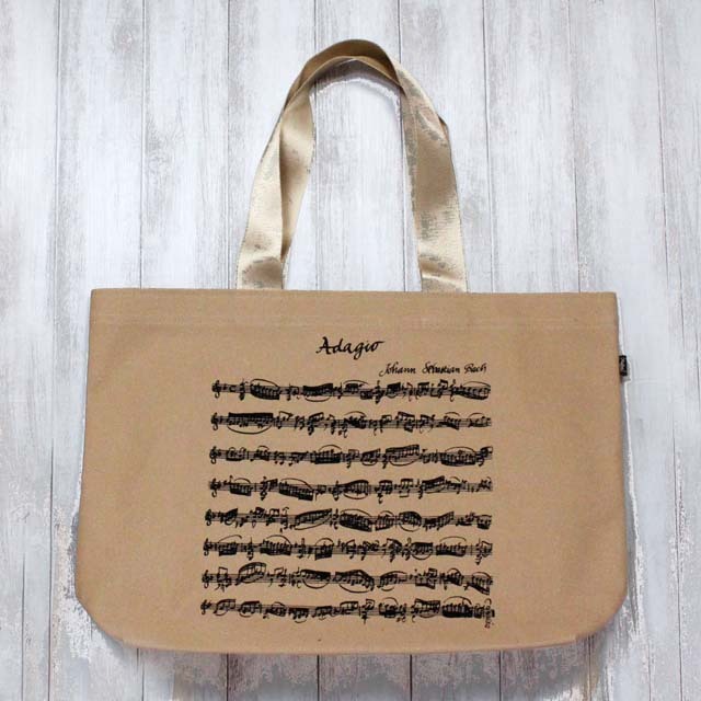 マチ付 帆布トートバッグ 《 Bach Adagio 》 モカベージュ 135826 音楽