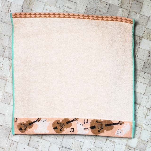 たたんでかわいい ヘム・ムジカ タオルハンカチ 《 弦楽器としろくま