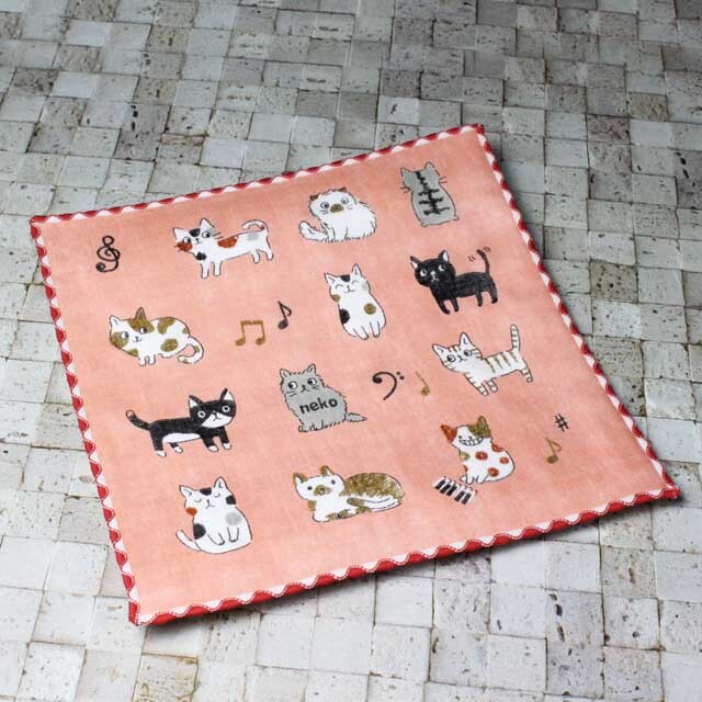 音符と猫図鑑 ト音記号 ガーゼハンカチ 音楽雑貨 発表会記念品 音楽グッズ