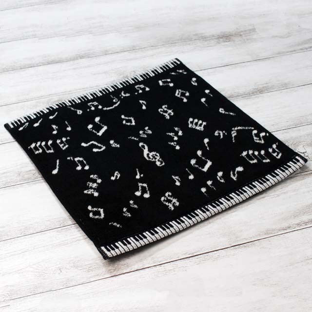 タオルハンカチ 《 音符＆鍵盤ヘム 》 488367 音楽雑貨・アクセサリー